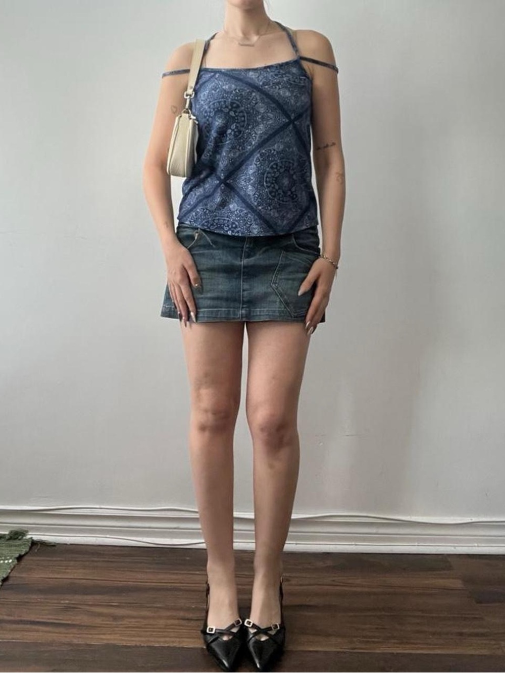 Size Small Crochet Detail Blue Patterned Tank Top - Picture 2 of 8